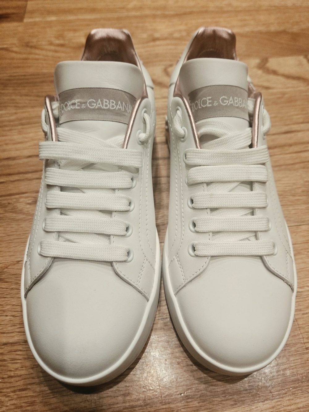 Authentic Dolce & Gabbana White Sneakers with Metallic Pink Accents